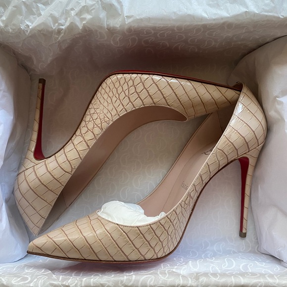 Christian Louboutin Shoes - So Kate 100 croc-effect leather pumps, 36.5, Leche Color